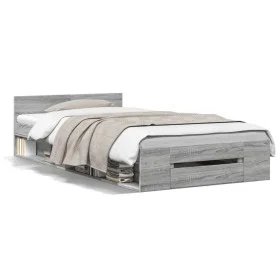Sonoma gray engineered wood bed with drawer 90x200 cm by vidaXL, Beds and slatted bases - Ref: Foro24-3280802, Price: 133,29 ...