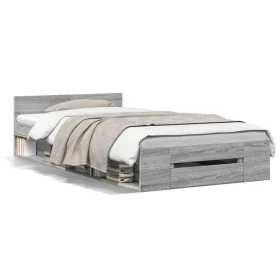 Sonoma gray engineered wood bed with drawer 75x190 cm by vidaXL, Beds and slatted bases - Ref: Foro24-3280809, Price: 118,97 ...