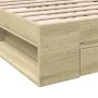 Sonoma oak engineered wood bed with drawer 100x200 cm by vidaXL, Beds and slatted bases - Ref: Foro24-3280792, Price: 131,18 ...