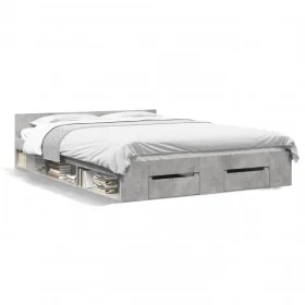 Cama con cajones madera de ingeniería gris hormigón 120x190 cm de vidaXL, Camas y somieres - Ref: Foro24-3280779, Precio: 172...