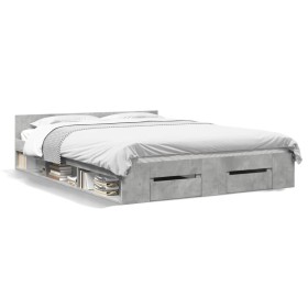 Betongraues Holzwerkstoffbett mit Schubladen 135 x 190 cm von vidaXL, Betten und Lattenroste - Ref: Foro24-3280772, Preis: 15...