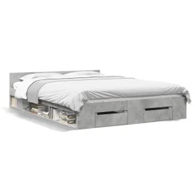Cama con cajones madera ingeniería gris hormigón 135x190 cm de vidaXL, Camas y somieres - Ref: Foro24-3280772, Precio: 157,24...