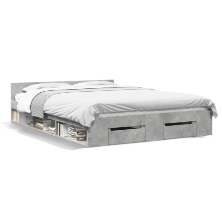Cama con cajones madera ingeniería gris hormigón 135x190 cm de vidaXL, Camas y somieres - Ref: Foro24-3280772, Precio: 159,31...