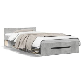 Betongraues Holzwerkstoffbett mit Schublade 100x200 cm von vidaXL, Betten und Lattenroste - Ref: Foro24-3280793, Preis: 133,2...