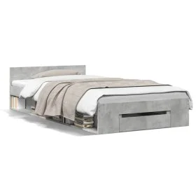 Cama con cajón madera ingeniería gris hormigón 100x200 cm de vidaXL, Camas y somieres - Ref: Foro24-3280793, Precio: 131,72 €...