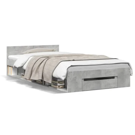 Concrete gray engineered wood bed with drawer 100x200 cm by vidaXL, Beds and slatted bases - Ref: Foro24-3280793, Price: 131,...