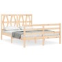 Double bed frame with solid wood headboard by vidaXL, Beds and slatted bases - Ref: Foro24-3194346, Price: 127,12 €, Discount: %