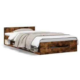 Smoked oak engineered wood bed with drawer 75x190 cm by vidaXL, Beds and slatted bases - Ref: Foro24-3280808, Price: 114,89 €...