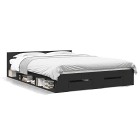 Black engineered wood bed with drawers 135x190 cm by vidaXL, Beds and slatted bases - Ref: Foro24-3280770, Price: 152,75 €, D...