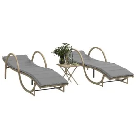 Tumbonas con mesita 2 unidades ratán sintético beige by vidaXL, Loungers - Ref: Foro24-368267, Price: 267,75 €, Discount: %