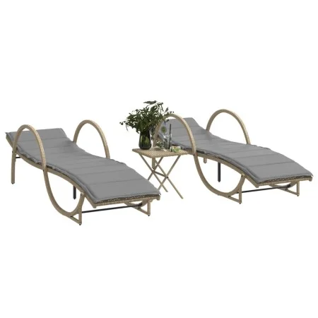 Liegestühle mit Tisch, 2 Stück, aus synthetischem Rattan in Beige. von vidaXL, Liegen - Ref: Foro24-368267, Preis: 267,75 €, ...