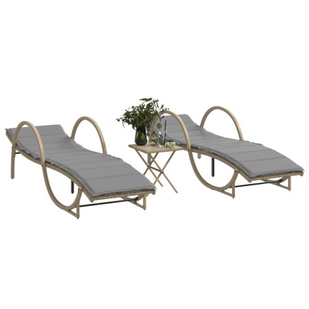 Liegestühle mit Tisch, 2 Stück, aus synthetischem Rattan in Beige. von vidaXL, Liegen - Ref: Foro24-368267, Preis: 271,89 €, ...