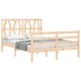 Double bed frame with solid wood headboard by vidaXL, Beds and slatted bases - Ref: Foro24-3194346, Price: 127,12 €, Discount: %