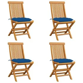 Garden chairs 4 pcs solid teak wood with blue cushions by vidaXL, Garden chairs - Ref: Foro24-3062593, Price: 246,56 €, Disco...