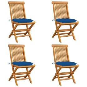 Gartenstühle 4 Stück aus massivem Teakholz mit blauen Kissen von vidaXL, Gartenstühle - Ref: Foro24-3062593, Preis: 260,23 €,...