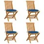Sillas de jardín 4 uds madera maciza de teca con cojines azules de vidaXL, Sillas de jardín - Ref: Foro24-3062593, Precio: 24...
