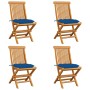 Sillas de jardín 4 uds madera maciza de teca con cojines azules de vidaXL, Sillas de jardín - Ref: Foro24-3062593, Precio: 26...