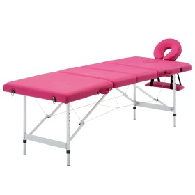 Camilla de masaje plegable 4 zonas aluminio rosa