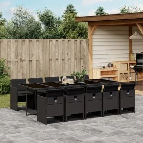 11-teiliges Garten-Essset mit schwarzen synthetischen Rattankissen von vidaXL, Gartensets - Ref: Foro24-3277698, Preis: 966,1...