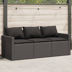 3-Sitzer-Gartensofa mit schwarzen synthetischen Rattankissen von vidaXL, Outdoor-Sofas - Ref: Foro24-366341, Preis: 214,99 €,...