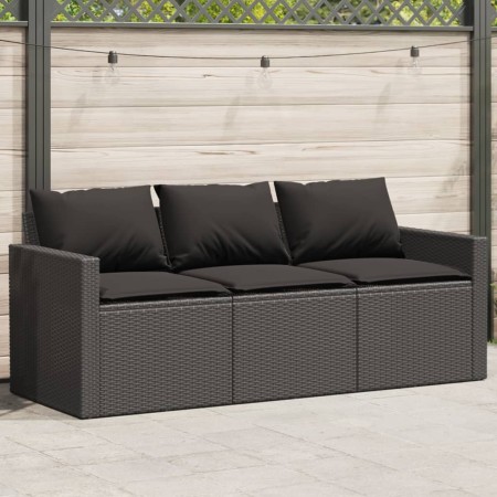 3-Sitzer-Gartensofa mit schwarzen synthetischen Rattankissen von vidaXL, Outdoor-Sofas - Ref: Foro24-366341, Preis: 214,99 €,...