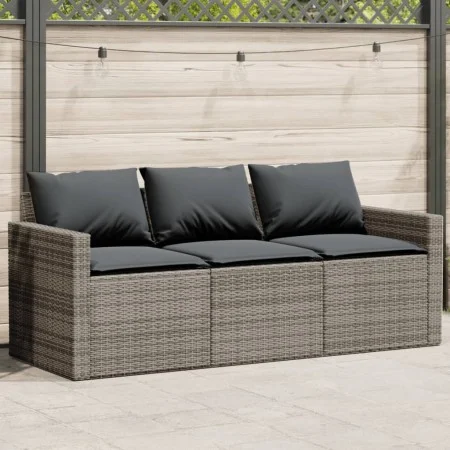 3-seater garden sofa with gray synthetic rattan cushions by vidaXL, Outdoor sofas - Ref: Foro24-366343, Price: 210,94 €, Disc...