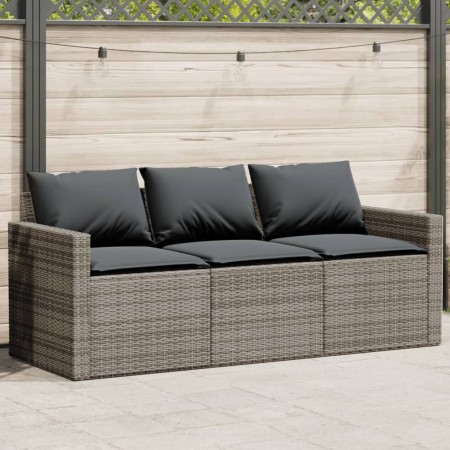 3-Sitzer-Gartensofa mit grauen synthetischen Rattankissen von vidaXL, Outdoor-Sofas - Ref: Foro24-366343, Preis: 201,90 €, Ra...