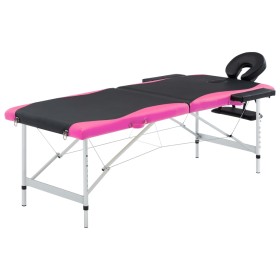 Camilla de masaje plegable 2 zonas aluminio negro y rosa