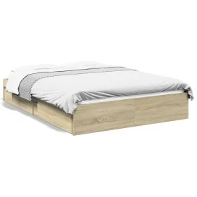 Sonoma oak engineered wood bed with drawers 140x190 cm by vidaXL, Beds and slatted bases - Ref: Foro24-3280687, Price: 193,07...