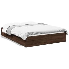 Oak brown engineered wood bed with drawers 140x190 cm by vidaXL, Beds and slatted bases - Ref: Foro24-3280691, Price: 183,62 ...