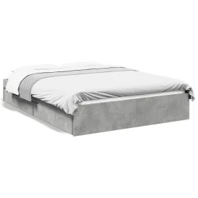 Concrete gray engineered wood bed with drawers 120x190 cm by vidaXL, Beds and slatted bases - Ref: Foro24-3280702, Price: 148...
