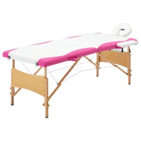 Camilla de masaje plegable 2 zonas madera blanco y rosa