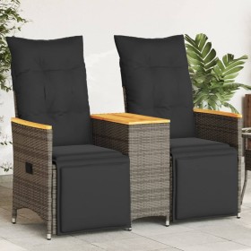Sofá de jardín reclinable de 2 plazas con mesa ratán PE gris de vidaXL, Sofás de exterior - Ref: Foro24-365723, Precio: 238,2...