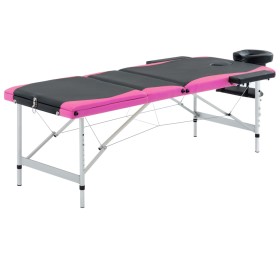 Camilla de masaje plegable 3 zonas aluminio negro y rosa