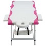 Camilla de masaje plegable 3 zonas aluminio blanco y rosa