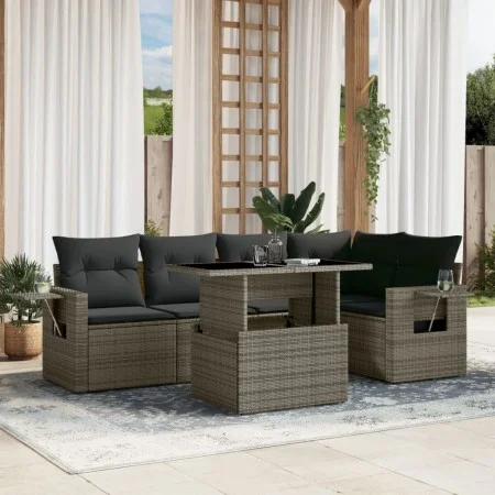 6-teiliges Gartenmöbel-Set und graue synthetische Rattankissen von vidaXL, Gartensets - Ref: Foro24-3267890, Preis: 412,63 €,...