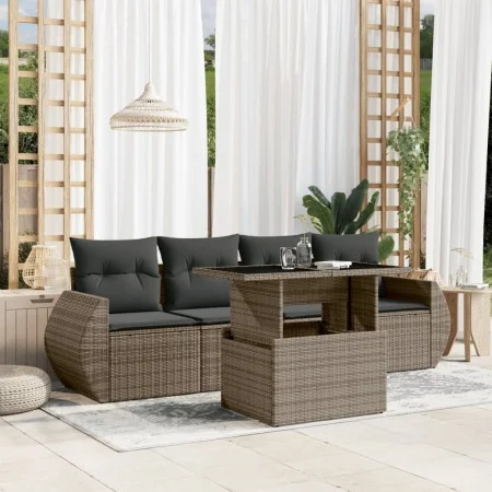 Garden sofa set with cushions 5 pieces gray synthetic rattan by vidaXL, Garden sets - Ref: Foro24-3268360, Price: 364,31 €, D...