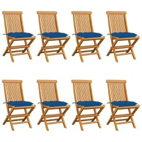 Gartenstühle 8 Einheiten aus massivem Teakholz mit blauen Kissen von vidaXL, Gartenstühle - Ref: Foro24-3072942, Preis: 489,4...
