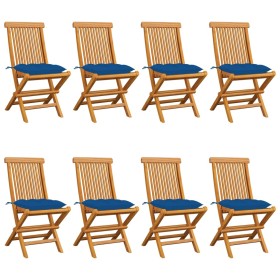 Gartenstühle 8 Einheiten aus massivem Teakholz mit blauen Kissen von vidaXL, Gartenstühle - Ref: Foro24-3072942, Preis: 511,0...