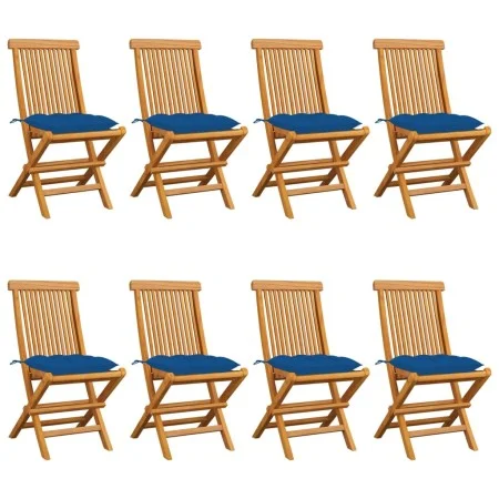 Gartenstühle 8 Einheiten aus massivem Teakholz mit blauen Kissen von vidaXL, Gartenstühle - Ref: Foro24-3072942, Preis: 489,4...