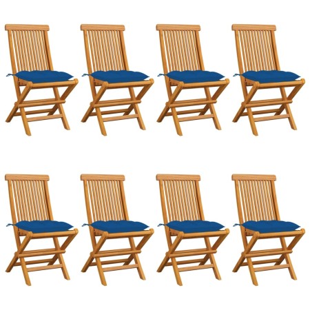 Gartenstühle 8 Einheiten aus massivem Teakholz mit blauen Kissen von vidaXL, Gartenstühle - Ref: Foro24-3072942, Preis: 511,0...