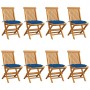 Sillas de jardín 8 unidades teca maciza con cojines azules de vidaXL, Sillas de jardín - Ref: Foro24-3072942, Precio: 468,92 €