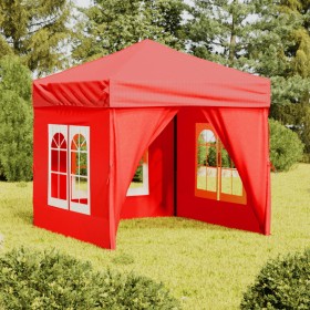 Carpa para fiestas plegable con paredes laterales rojo 2x2 m