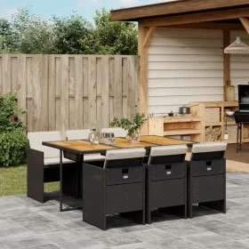 Set de comedor de jardín 7 pzas y cojines ratán sintético negro by vidaXL, Garden sets - Ref: Foro24-3277682, Price: 537,76 €...