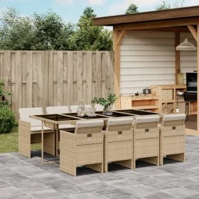 Set comedor de jardín 9 pzas con cojines ratán sintético beige by vidaXL, Garden sets - Ref: Foro24-3277689, Price: 713,33 €,...