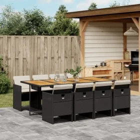 Set de comedor de jardín 9 pzas y cojines ratán sintético negro by vidaXL, Garden sets - Ref: Foro24-3277694, Price: 716,05 €...