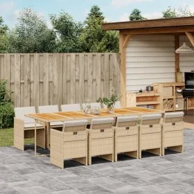 Set comedor de jardín 11 pzas con cojines ratán sintético beige by vidaXL, Garden sets - Ref: Foro24-3277707, Price: 1,00 €, ...