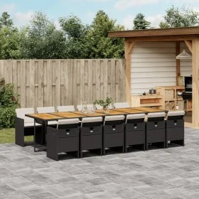 Set comedor de jardín con cojines 13 pzas ratán sintético negro by vidaXL, Garden sets - Ref: Foro24-3277718, Price: 1,00 €, ...