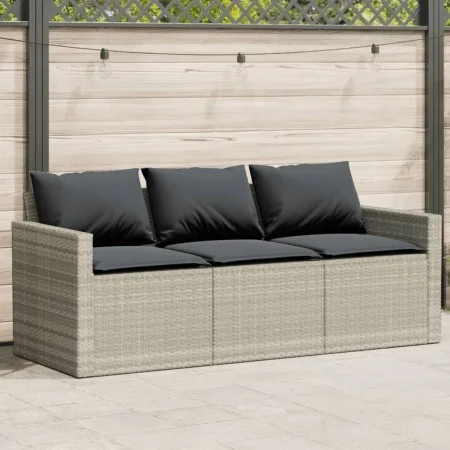 Sofá de jardín con cojines 3 plazas ratán sintético gris claro by vidaXL, Outdoor sofas - Ref: Foro24-366346, Price: 213,76 €...
