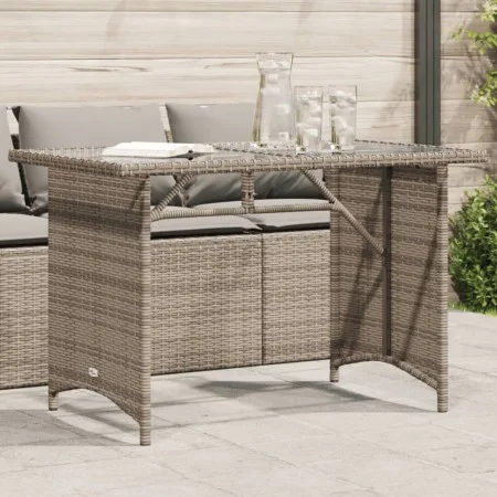 Mesa de jardín superficie de vidrio ratán PE gris 110x68x70 cm de vidaXL, Mesas de jardín - Ref: Foro24-366352, Precio: 98,03...